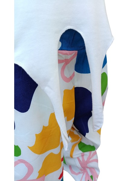 Kız Çocuk T-Shirt Çınar Baskılı Önden Bağlamalı Ekru