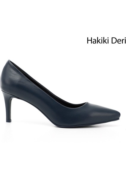 Kadın Lacivert Sivri Burun Ince Topuklu Hakiki Deri Stiletto