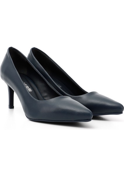Kadın Lacivert Sivri Burun Ince Topuklu Hakiki Deri Stiletto