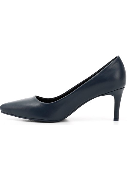 Kadın Lacivert Sivri Burun Ince Topuklu Hakiki Deri Stiletto