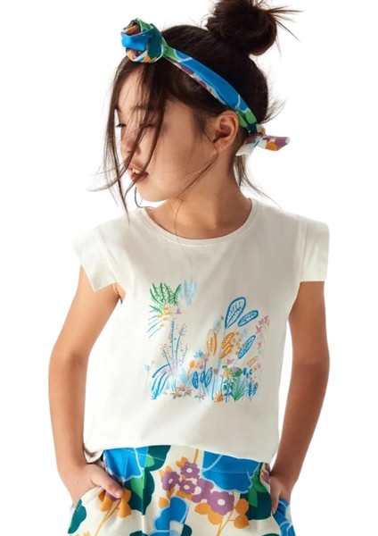 Kız Çocuk T-Shirt Fulya Baskılı Ekru