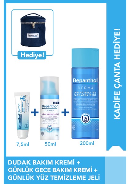 Gece Bakım Kremi 50ML + Temizleme Jeli 200ML +Dudak Kremi 7.5ml + Kadife Çanta Hediye fiyatları
