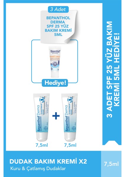 Dudak Kremi 7.5ml 2'li Paket + Spf Mini Yüz Kremi Hediye