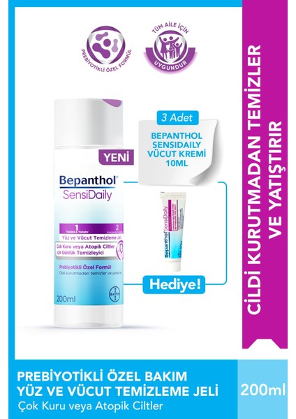 Sensiwash Yüz ve Vücut Temizleme Jeli 200ML + Sensidaily Mini Boy Hediye - Çok Kuru Atopik Ciltler, Günlük Vücut Bakım
