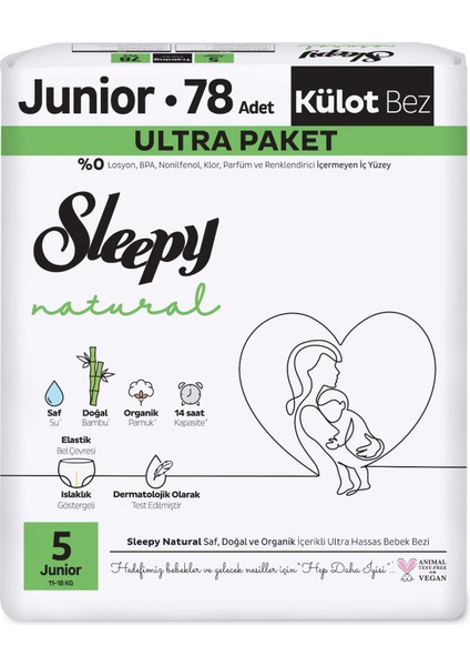Külot Bebek Bezi Natural Beden:5 (11-18KG) Junior 78 Adet Ultra Pk