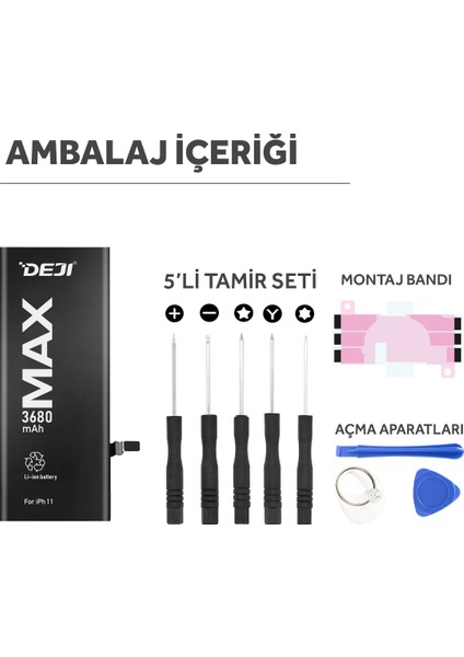 iPhone 11 Batarya 3510 mAh Mucize Batarya Deji
