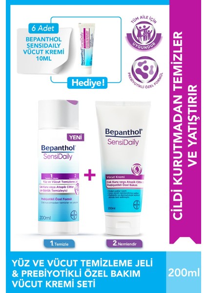 Sensiwash Yüz ve Vücut Temizleme Jeli 200ML + Sensidaily 200ML + Mini Boy Hediye - Çok Kuru Atopik Ciltler, Günlük Vücut Bakım