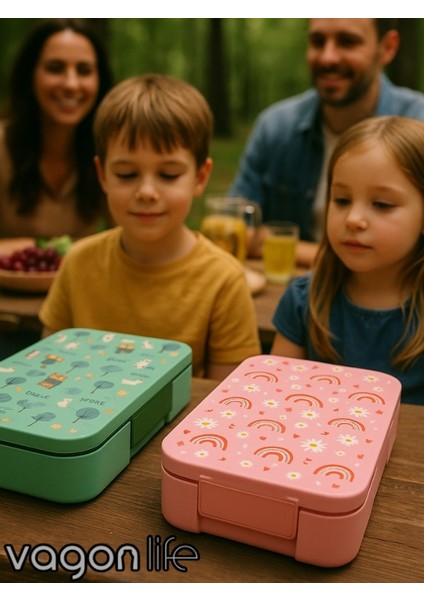 Yeni Nesil Çocuk Beslenme Kutusu Tek Katlı - Bölmeli Lunch Box - 1300 Ml. (Plastik Pp5 Malzeme)