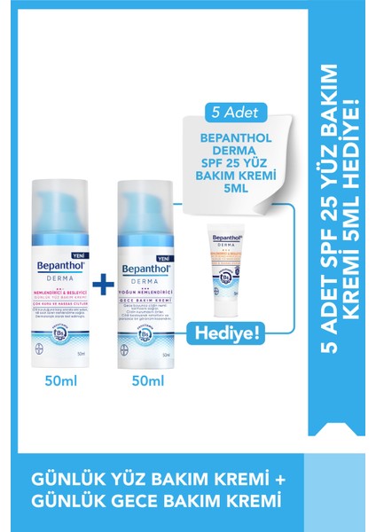 Günlük Yüz Bakım Kremi 50ML + Gece Bakım Kremi 50ML + Spf Mini Yüz Kremi Hediye