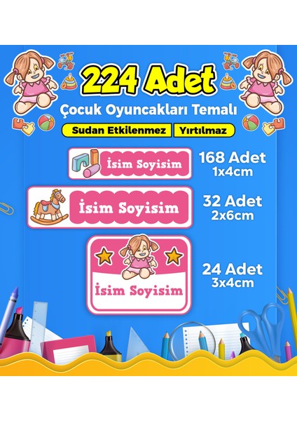 Oyuncak Temalı Okul Kreş Kişiye Özel Isim Etiket Seti - Model 245