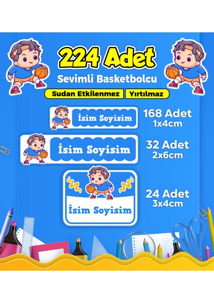 Basketbol Temalı Okul Kreş Kişiye Özel Isim Etiket Seti - Model 249