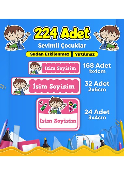 Sevimli Çocuklar Temalı Okul Kreş Kişiye Özel Isim Etiket Seti - Model 244