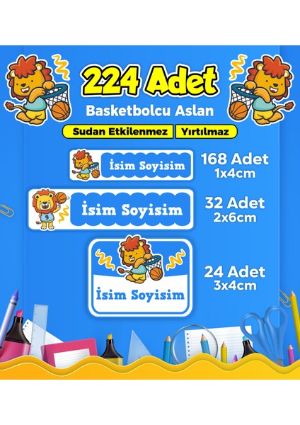 Basketbol Temalı Okul Kreş Kişiye Özel Isim Etiket Seti - Model 247