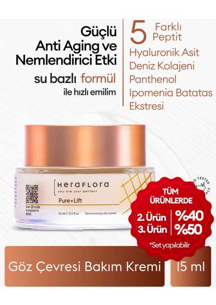 Pure Lift Göz Çevresi Anti Aging ve Nemlendirici Krem-Peptit,hyalüronik Asit,bacillus 15 ml