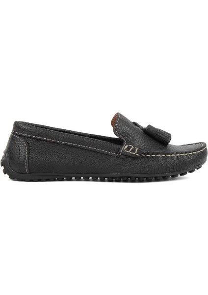 Kadın Siyah Püsküllü Deri Loafer