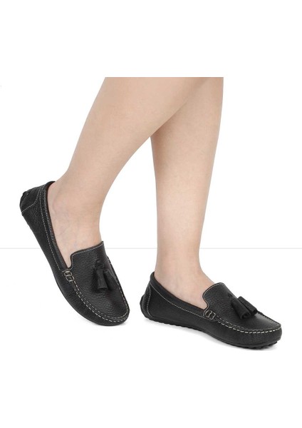 Kadın Siyah Püsküllü Deri Loafer fiyatları