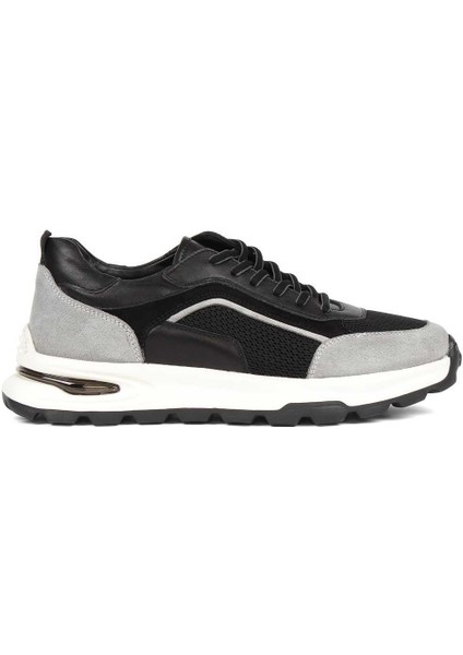 Erkek Siyah Gri Bağcıklı Süet Deri Sneaker