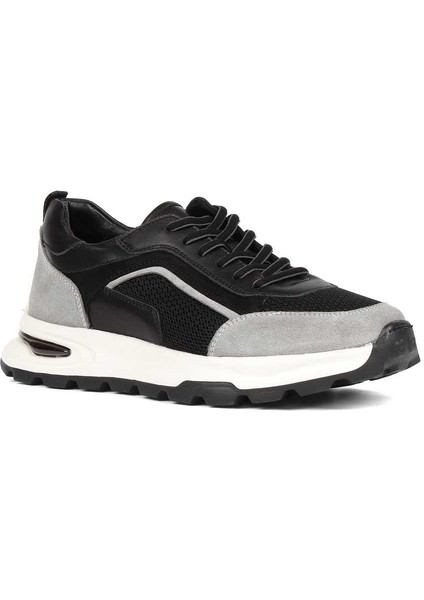 Erkek Siyah Gri Bağcıklı Süet Deri Sneaker