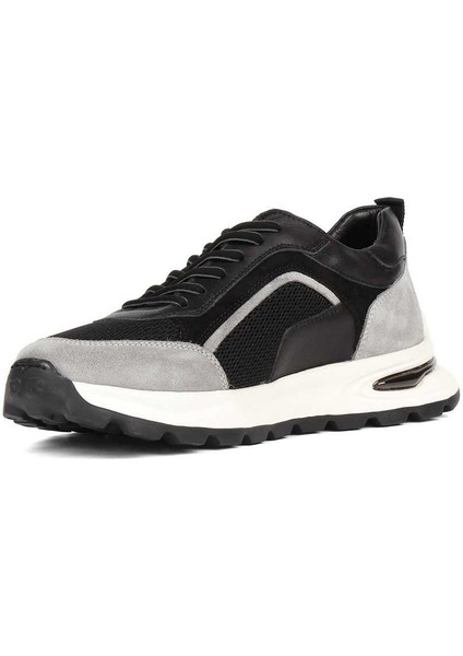 Erkek Siyah Gri Bağcıklı Süet Deri Sneaker