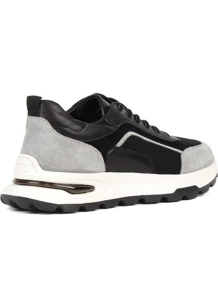 Erkek Siyah Gri Bağcıklı Süet Deri Sneaker