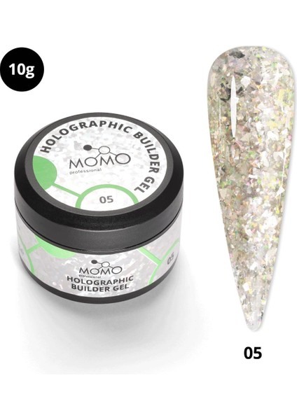 Holographic Builder Gel, Nail Art Için Protez Tırnak Jeli No.05, Glitter Yeşil Simli, 10 gr
