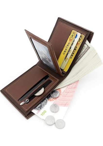 Erkek Cüzdanı Kısa Rahat Dikiş Menteşeli Üç Katlı Çanta Çoklu Kart Yuvası Bozuk Para Çantası Kimlik Çantası Erkek Cüzdanı (Yurt Dışından) modelleri