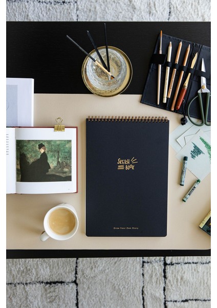A4 Siyah Kraft Kapak 60 Yaprak 140 Gr. Perforajlı Eskiz Defteri - Sketch Book