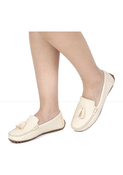 Kadın Bej Püsküllü Deri Loafer fiyatları