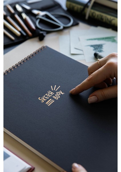 A4 Siyah Kraft Kapak 60 Yaprak 140 Gr. Perforajlı Eskiz Defteri - Sketch Book
