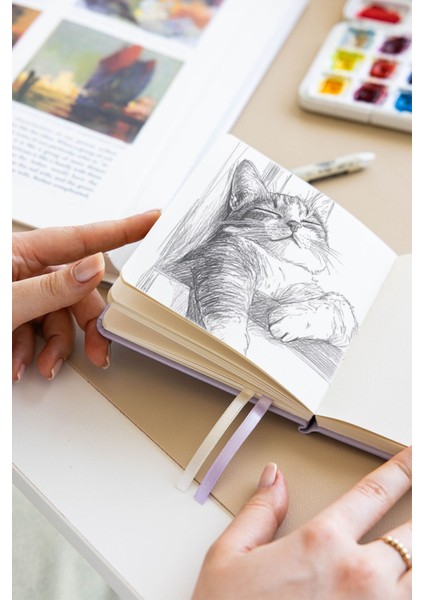 12x12 Cm Sert Kapak 80 Yaprak 140 Gr. Eskiz Defteri - Sketch Book - Lila