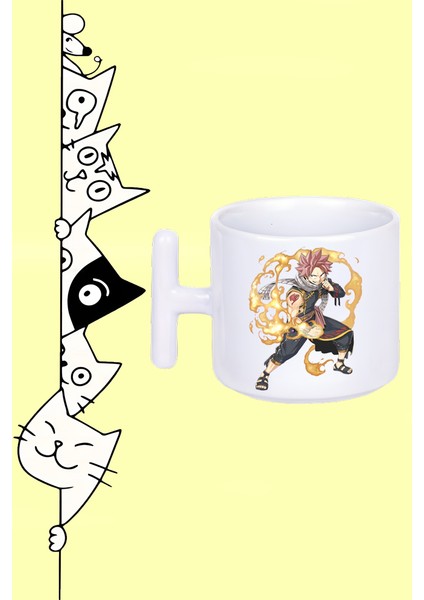 Fairy Tail Anime Natsu Karakter Tasarım Baskılı Beyaz T Sap Kupa Bardak
