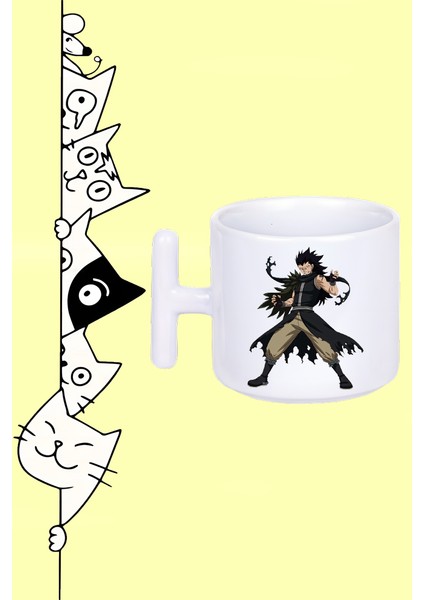 Fairy Tail Anime Gajeel Redfox Karakter Tasarım Baskılı Beyaz T Sap Kupa Bardak