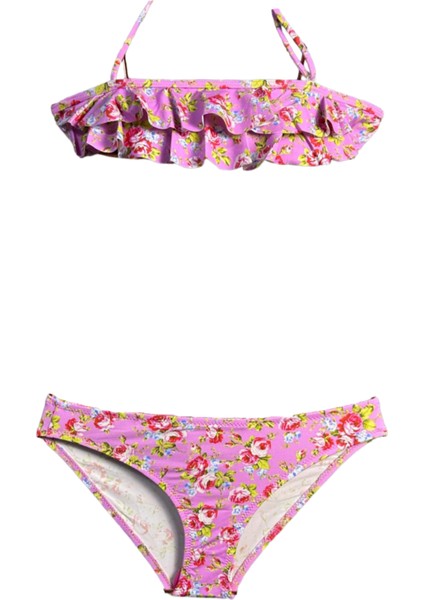 Halter Yaka Gül Desenli 50UV Kız Çocuk Bikini Takımı By Nessi Byrd