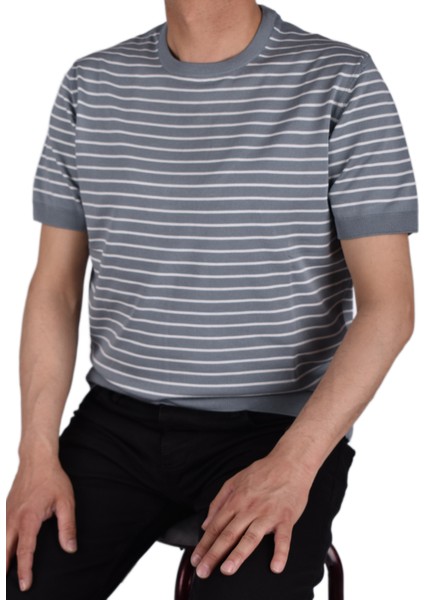 RYM-T6053 Çizgili Viskon Tişört/mavi/l modelleri