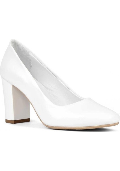Kadın Beyaz Topuklu Deri Klasik Ayakkabı modelleri