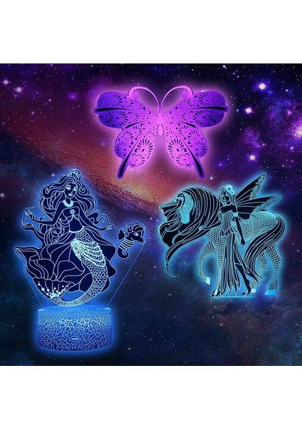 3'ü 1 Arada Kelebek Tek Boynuzlu Denizkızı Grubu 3D Illüzyon (Yurt Dışından)