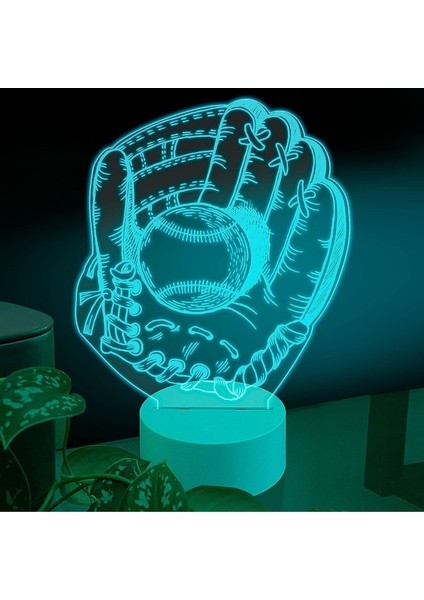 , Müzik 3D LED Masa Lambası, Caz Trompet I 8 "x 10" Beyaz Taban Beyzbol Elnli Oyuncu Topları Yakalamak (Yurt Dışından)