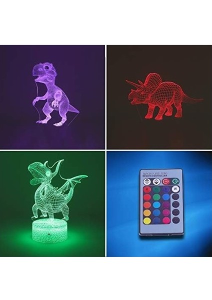 3'ü Bir Arada 3D Dinozor Gece Lambası - 3D Illusion Lam (Yurt Dışından)