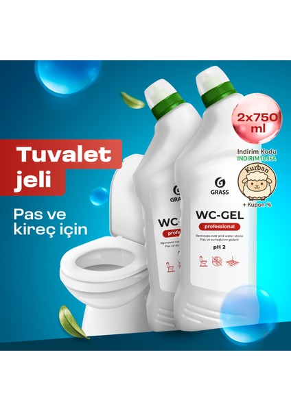 Wc-Gel Professional Ağır Kirler Için Klozet Temizlik Ürünü Set 750ML X2
