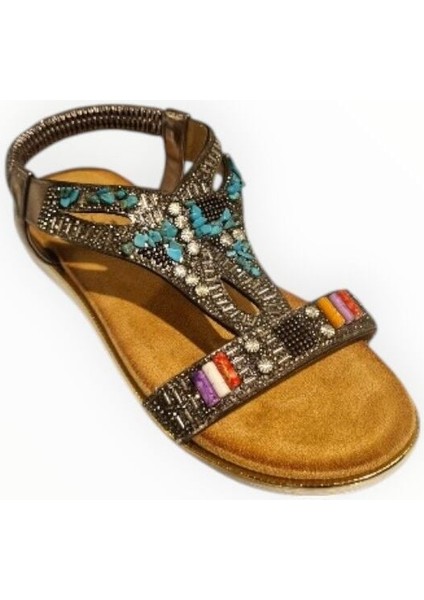 Kadın Taşlı Sandalet Gri - 37 fiyatları