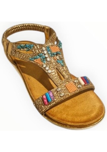 Kadın Taşlı Sandalet Bronz - 36 fiyatları