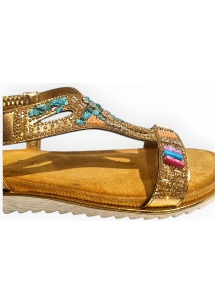 Kadın Taşlı Sandalet Bronz - 36 modelleri