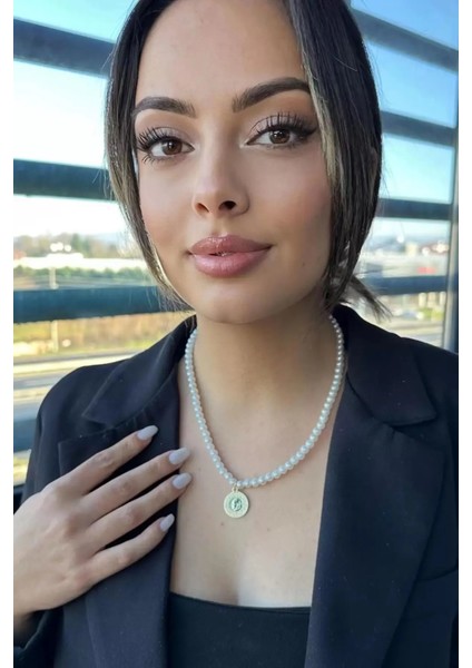 Biryıldızol Çeyrek Altın Figürlü Inci Kadın Kolye