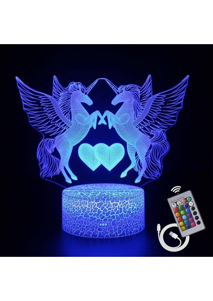 Çocuklar Için Tek Boynuzlu Gece Lambası, 3D Işık 7 Renk Cha (Yurt Dışından)