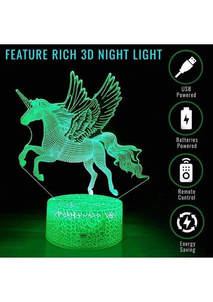 Çocuklar Için Tek Boynuzlu Gece Lambası, 3D Işık 7 Renk Cha (Yurt Dışından) fiyatları