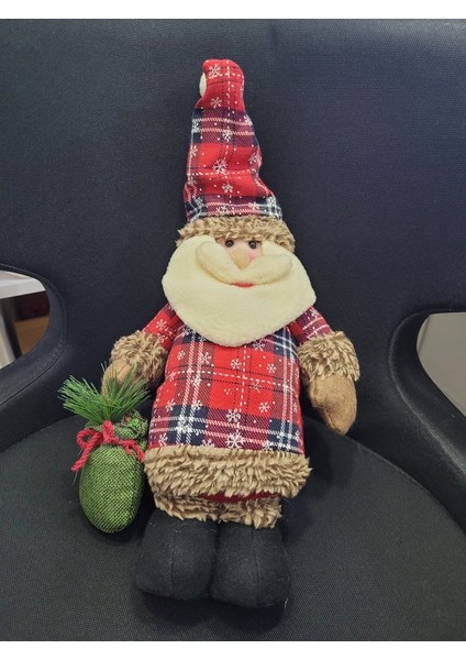 42CM Ayakta Noel Baba Kumaş Kırmızı Kar Tane Kıyafetli Beyaz Sakallı 1 Adet