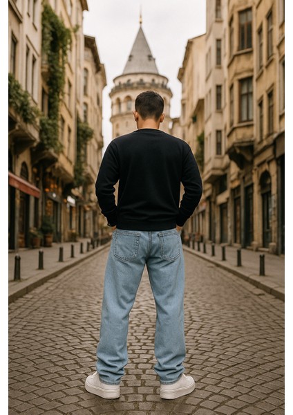 Baggy Buz Mavi Renk Rahat Kesim Erkek Jeans Pantolon modelleri