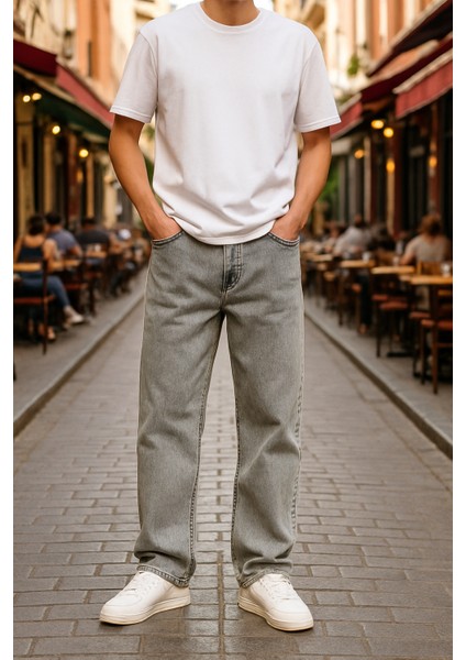 Baggy Gri Renk Rahat Kesim Erkek Jeans Pantolon fiyatları