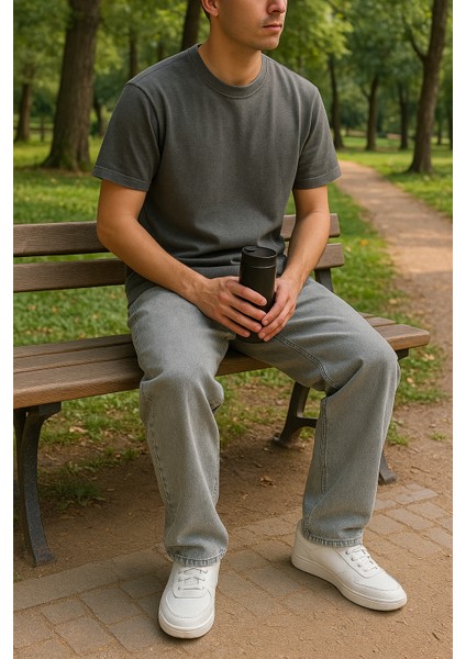 Baggy Gri Renk Rahat Kesim Erkek Jeans Pantolon modelleri