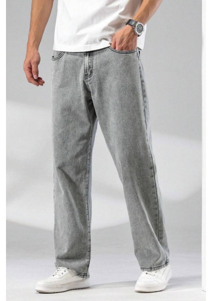 Baggy Gri Renk Rahat Kesim Erkek Jeans Pantolon fırsatları